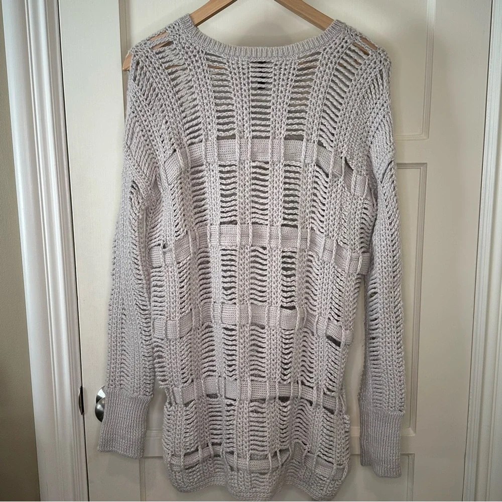 BCBG Alpaca Open Knit Tunic Sweater, Grey - Size XS.